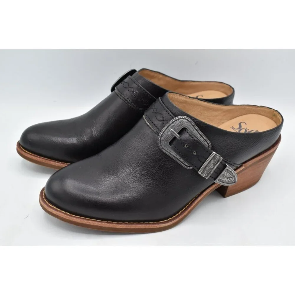 Sofft Women Size 8 Adara Black Leather Buckle Shooties‎ Booties Shoes Mules